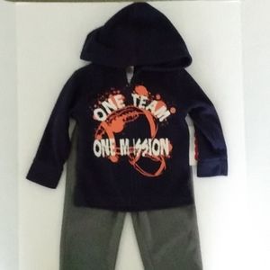 New Fisher-Price zippered hoodie fleece shirt pants sweater footbal 2 pieces set